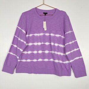 NWT Talbots Shirt Womens Petite XLP Purple Tie Dye Stripe Pocket Long Sleeve Tee